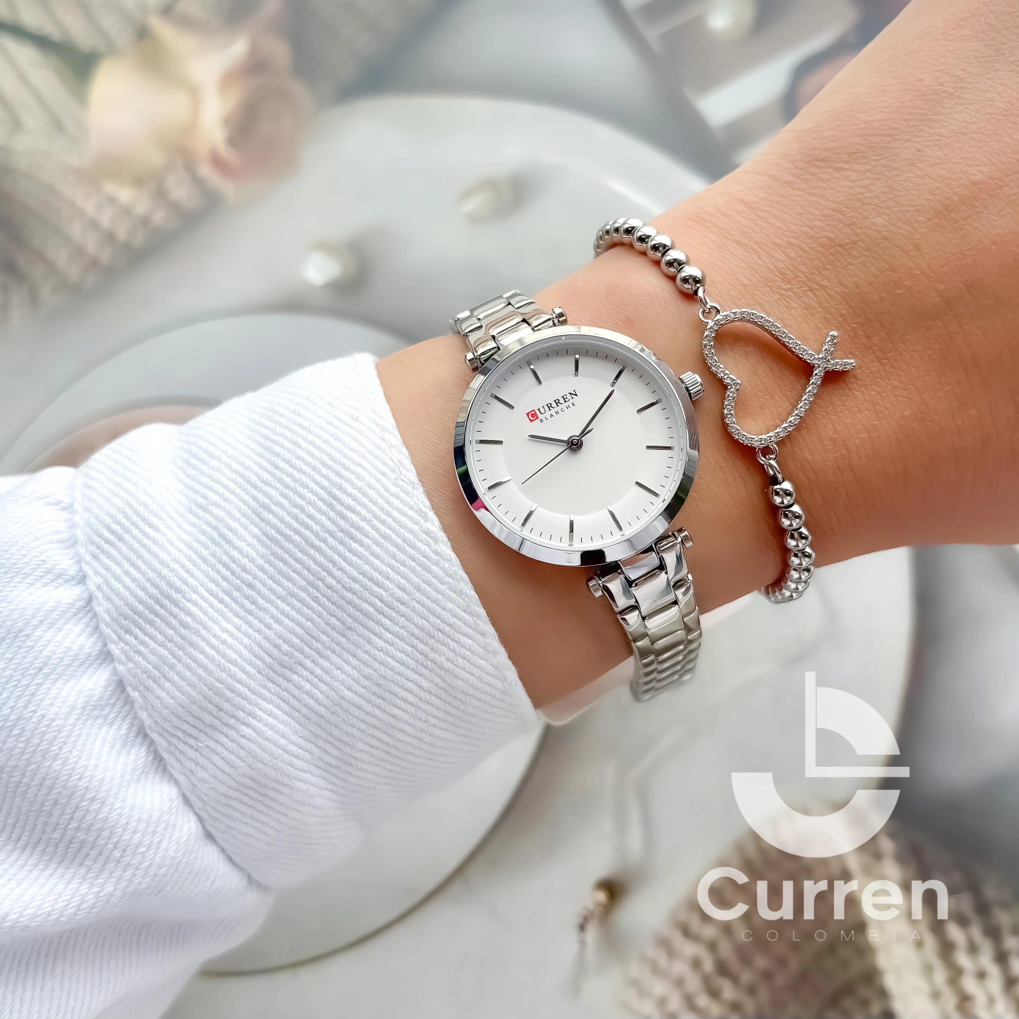 Reloj de Dama Curren 9054 + Esfero Curren+ Bolsa de Regalo